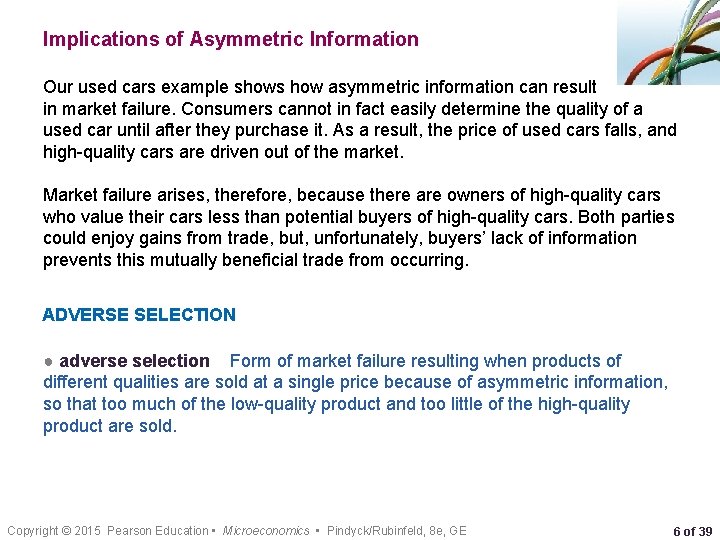 Implications of Asymmetric Information Our used cars example shows how asymmetric information can result