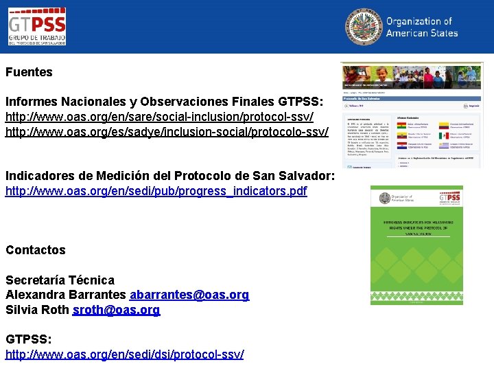 Fuentes Informes Nacionales y Observaciones Finales GTPSS: http: //www. oas. org/en/sare/social-inclusion/protocol-ssv/ http: //www. oas.