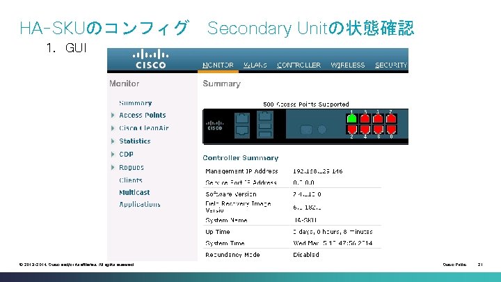 HA-SKUのコンフィグ Secondary Unitの状態確認 1．GUI © 2013 -2014 Cisco and/or its affiliates. All rights reserved.