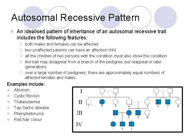 Autosomal Recessive Pattern l An idealised pattern of inheritance of an autosomal recessive trait