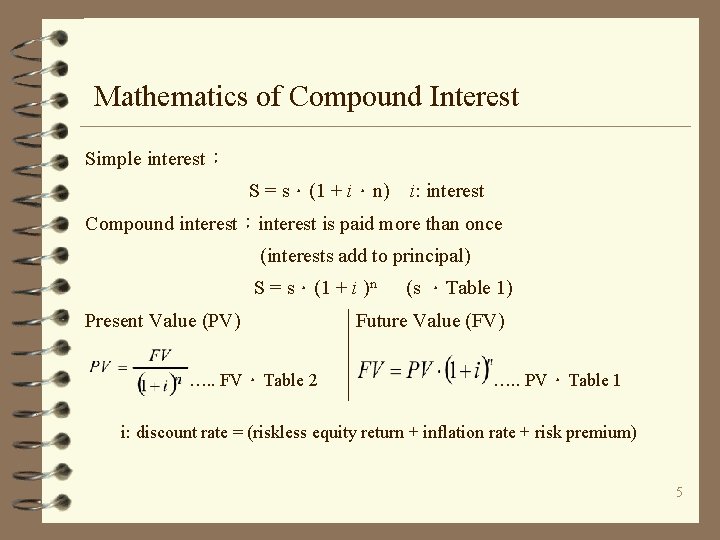 Mathematics of Compound Interest Simple interest： S = s．(1 + i．n) i: interest Compound