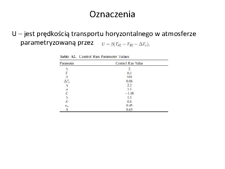 Oznaczenia U – jest prędkością transportu horyzontalnego w atmosferze parametryzowaną przez 