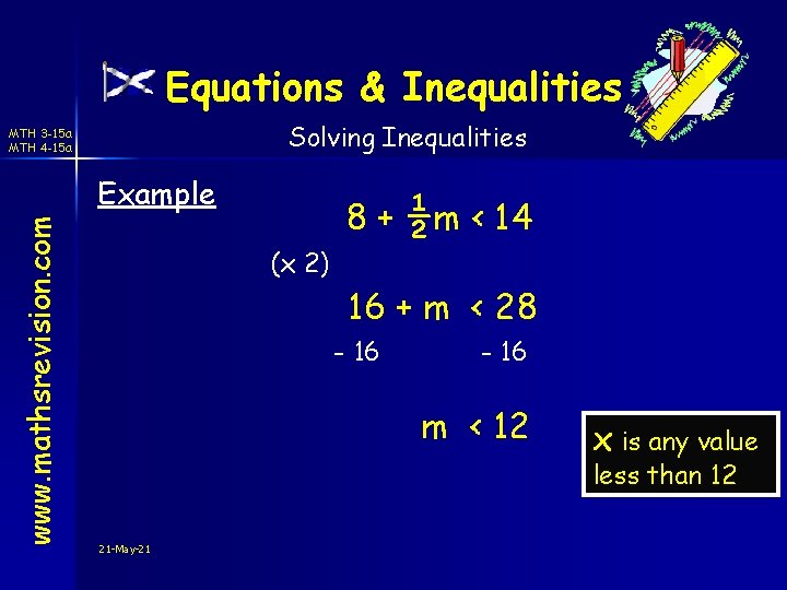 Equations & Inequalities Solving Inequalities MTH 3 -15 a MTH 4 -15 a www.