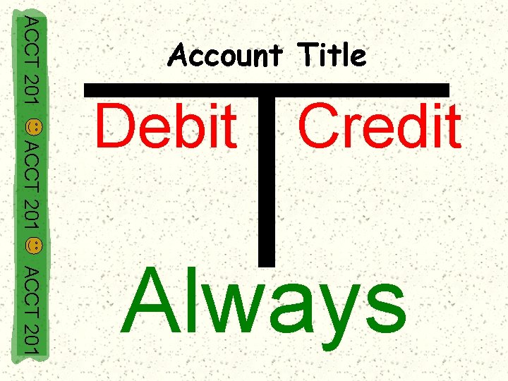 ACCT 201 Account Title ACCT 201 Debit Credit ACCT 201 Always 
