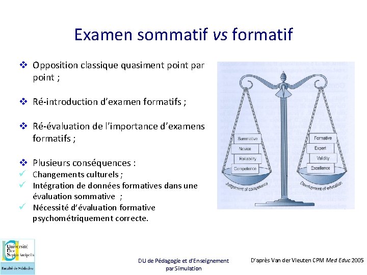 Examen sommatif vs formatif v Opposition classique quasiment point par point ; v Ré-introduction
