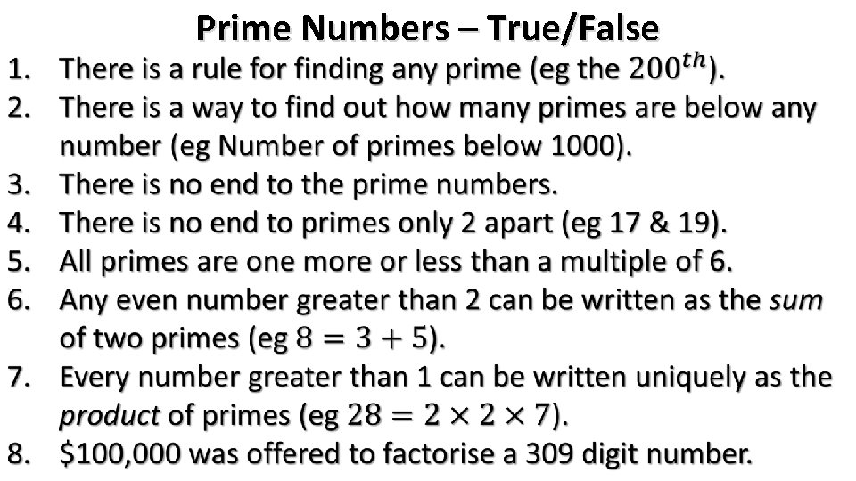 Prime Numbers – True/False 