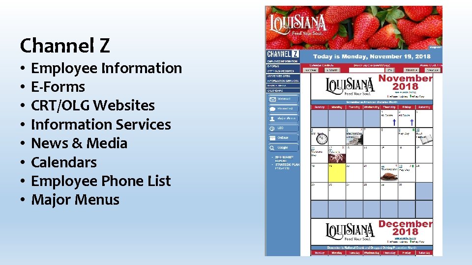 Channel Z • • Employee Information E-Forms CRT/OLG Websites Information Services News & Media Channel Z • • Employee Information E-Forms CRT/OLG Websites Information Services News & Media