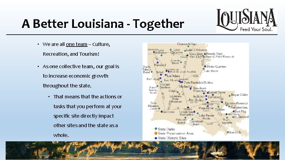 A Better Louisiana - Together • We are all one team – Culture, Recreation, A Better Louisiana - Together • We are all one team – Culture, Recreation,
