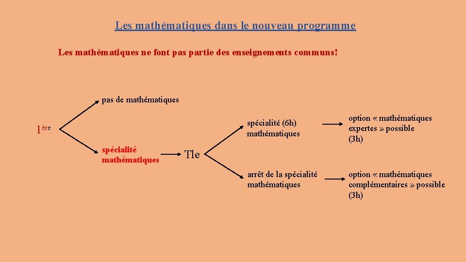 Les mathématiques dans le nouveau programme Les mathématiques ne font pas partie des enseignements