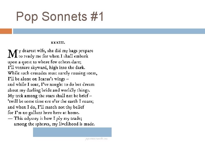 Pop Sonnets #1 Pop Sonnets #1