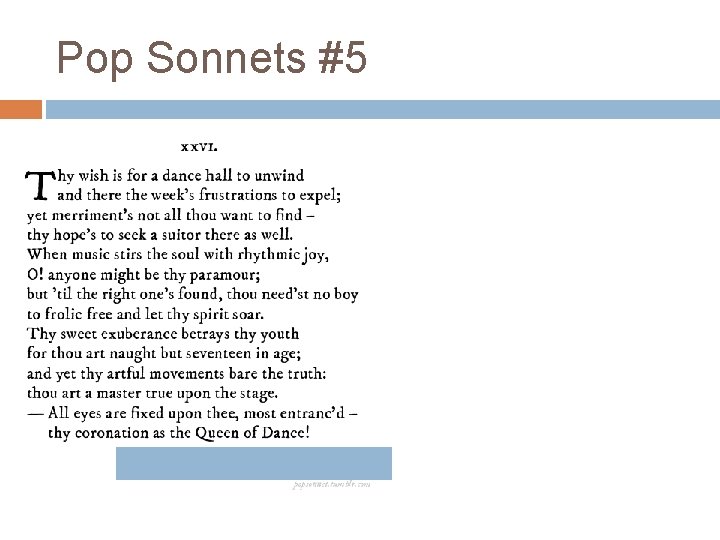 Pop Sonnets #5 Pop Sonnets #5