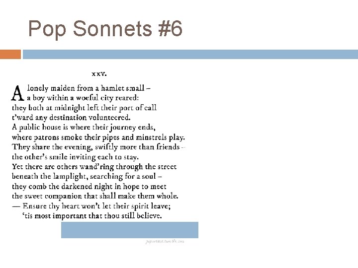 Pop Sonnets #6 Pop Sonnets #6