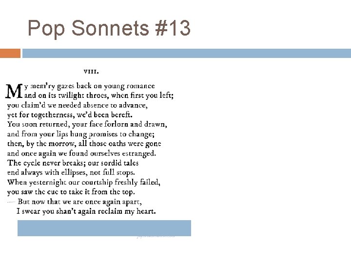 Pop Sonnets #13 Pop Sonnets #13