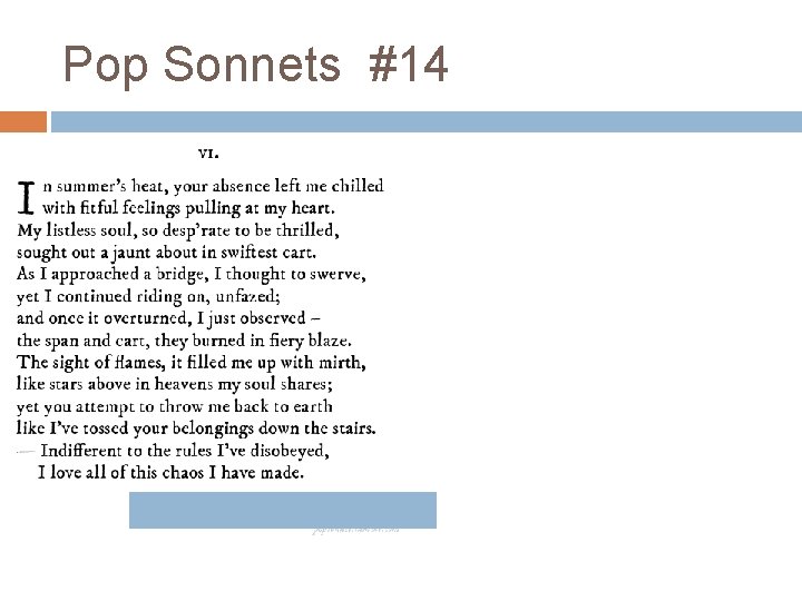 Pop Sonnets #14 Pop Sonnets #14