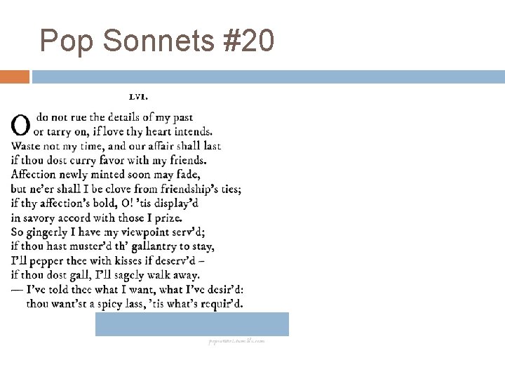 Pop Sonnets #20 Pop Sonnets #20