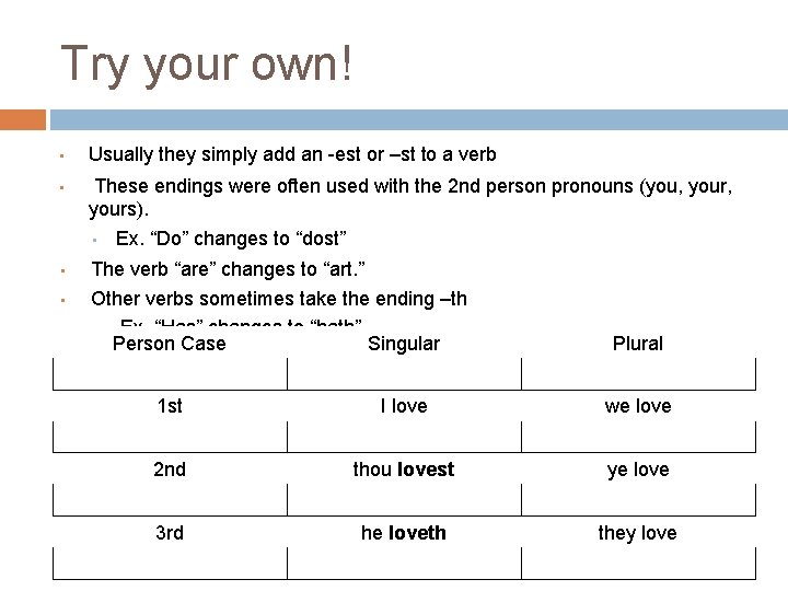 Try your own! • • Usually they simply add an -est or –st to Try your own! • • Usually they simply add an -est or –st to