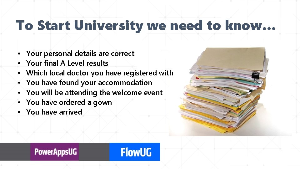 To Start University we need to know… • • Your personal details are correct