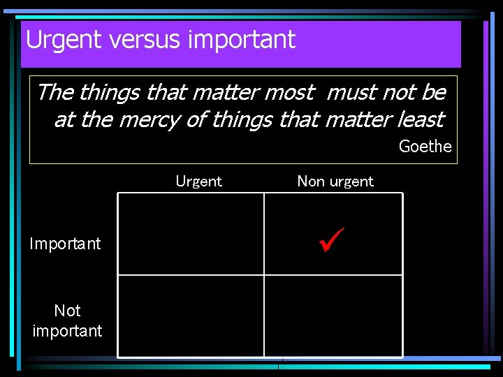 Urgent versus important The things that matter most must not be at the mercy