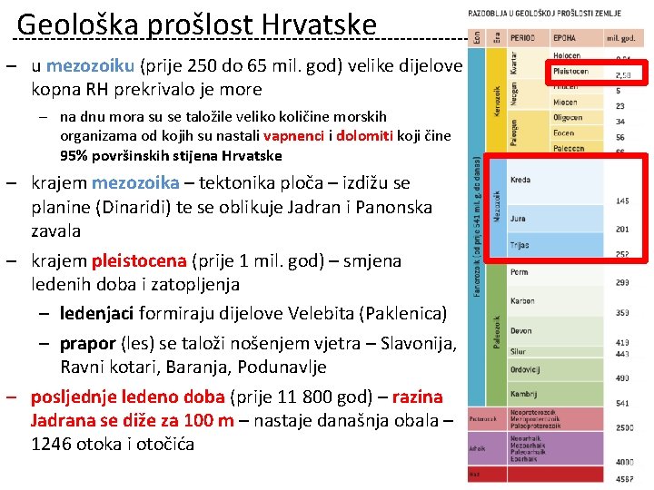 Geološka prošlost Hrvatske – u mezozoiku (prije 250 do 65 mil. god) velike dijelove