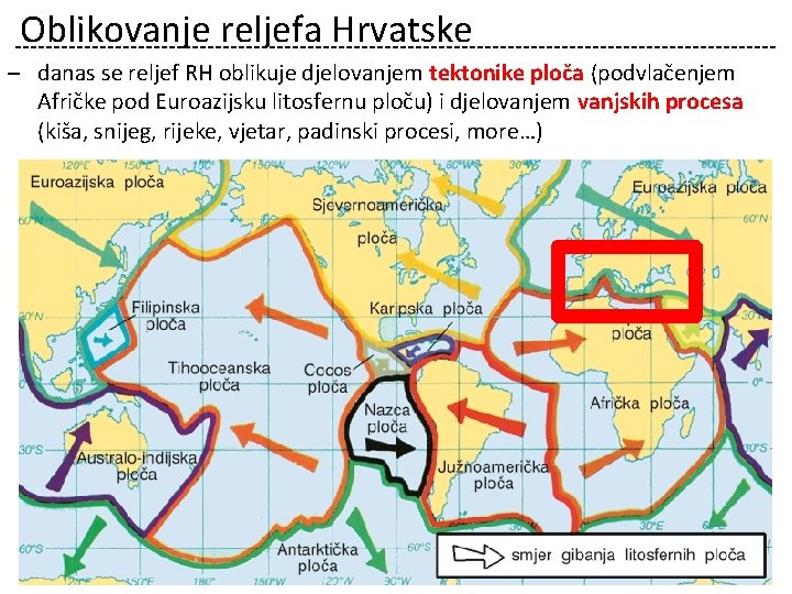 Oblikovanje reljefa Hrvatske – danas se reljef RH oblikuje djelovanjem tektonike ploča (podvlačenjem Afričke