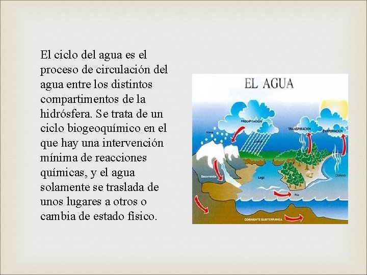 El ciclo del agua es el proceso de circulación del agua entre los distintos