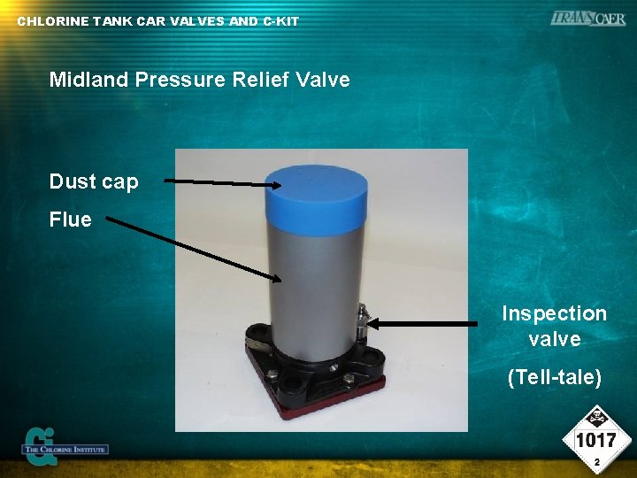 CHLORINE TANK CAR VALVES AND C-KIT Midland Pressure Relief Valve Dust cap Flue Inspection