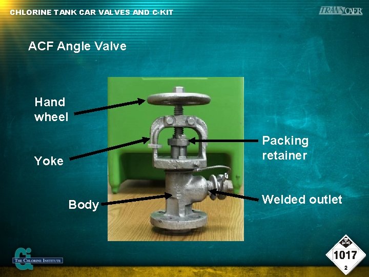 CHLORINE TANK CAR VALVES AND C-KIT ACF Angle Valve Hand wheel Packing retainer Yoke