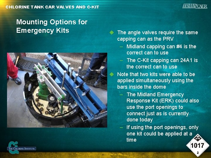 CHLORINE TANK CAR VALVES AND C-KIT Mounting Options for Emergency Kits The angle valves