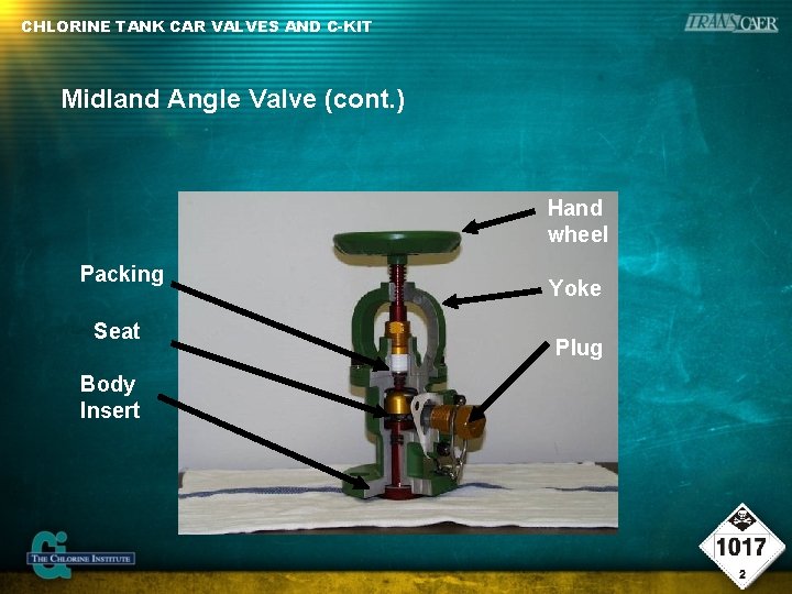 CHLORINE TANK CAR VALVES AND C-KIT Midland Angle Valve (cont. ) Hand wheel Packing