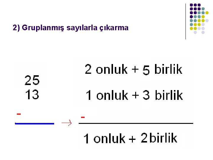 2) Gruplanmış sayılarla çıkarma 