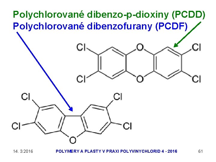 Polychlorované dibenzo-p-dioxiny (PCDD) Polychlorované dibenzofurany (PCDF) 14. 3. 2016 POLYMERY A PLASTY V PRAXI