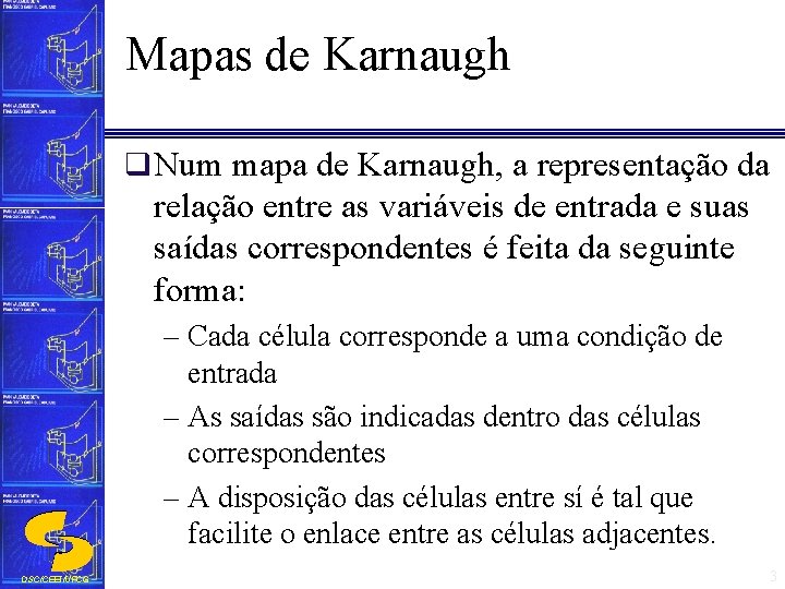 Mapas de Karnaugh q Num mapa de Karnaugh, a representação da relação entre as