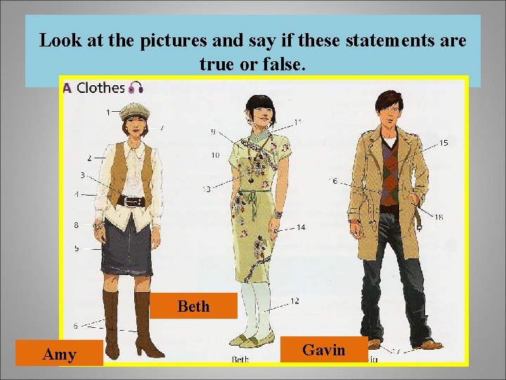 Look at the pictures and say if these statements are true or false. Beth