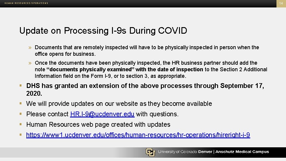 HUMAN RESOURCES OPERATIONS Update on Processing I 9 s During COVID » Documents that