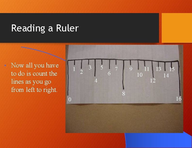 Reading a Ruler • Now all you have to do is count the lines Reading a Ruler • Now all you have to do is count the lines