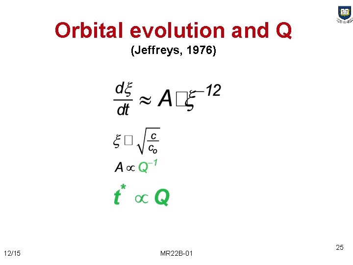 Orbital evolution and Q (Jeffreys, 1976) 12/15 MR 22 B-01 25 