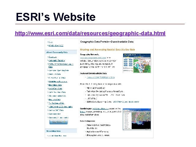 ESRI’s Website http: //www. esri. com/data/resources/geographic-data. html GIS 67 