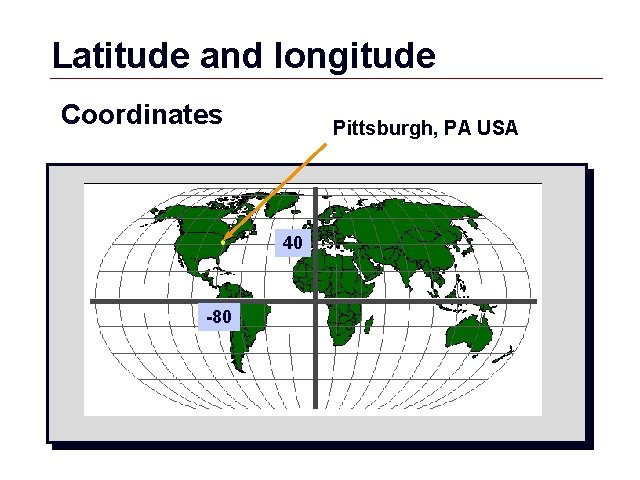Latitude and longitude Coordinates Pittsburgh, PA USA 40 -80 GIS 8 