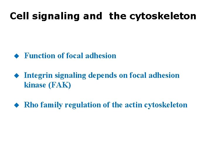 Cell signaling and the cytoskeleton u Function of focal adhesion u Integrin signaling depends