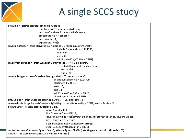 A single SCCS study sccs. Data <- get. Db. Sccs. Data(connection. Details, cdm. Database.