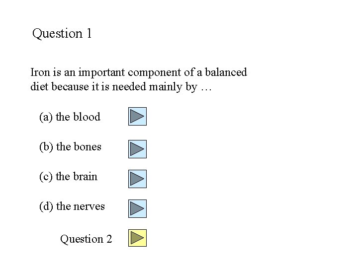 Question 1 Iron is an important component of a balanced diet because it is