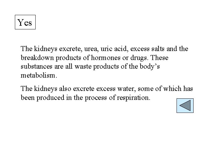 Yes The kidneys excrete, urea, uric acid, excess salts and the breakdown products of