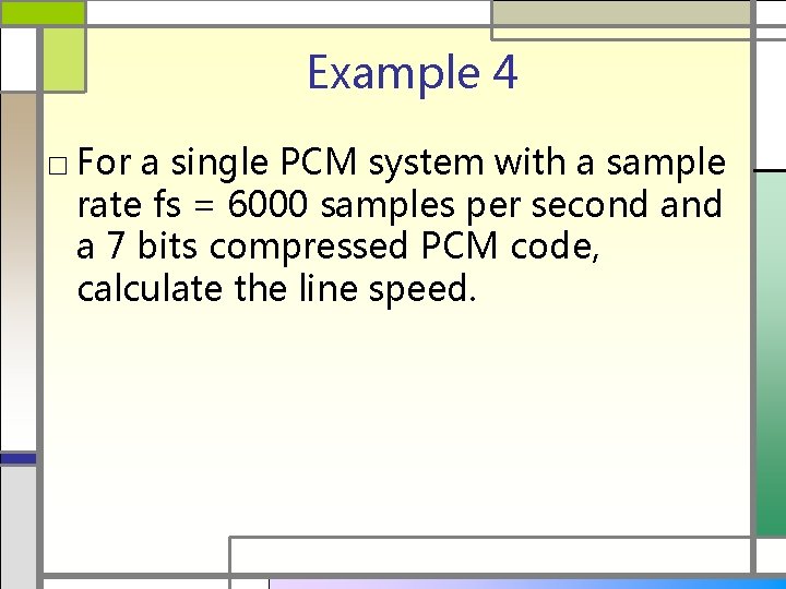 Example 4 □ For a single PCM system with a sample rate fs =