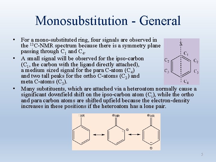 Monosubstitution - General • For a mono-substituted ring, four signals are observed in the