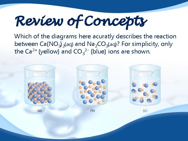 Review of Concepts Which of the diagrams here acuratly describes the reaction between Ca(NO