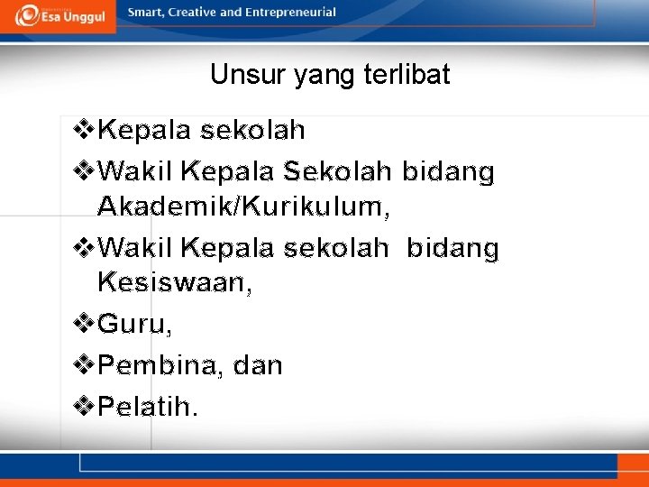 Unsur yang terlibat v. Kepala sekolah v. Wakil Kepala Sekolah bidang Akademik/Kurikulum, v. Wakil