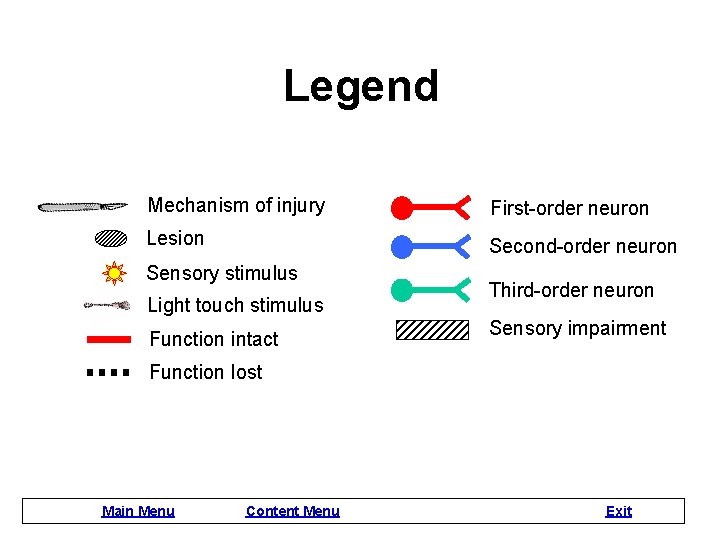 Legend Mechanism of injury First-order neuron Lesion Second-order neuron Sensory stimulus Light touch stimulus