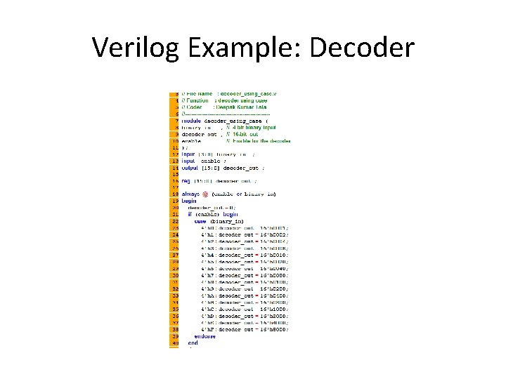 Verilog Example: Decoder 