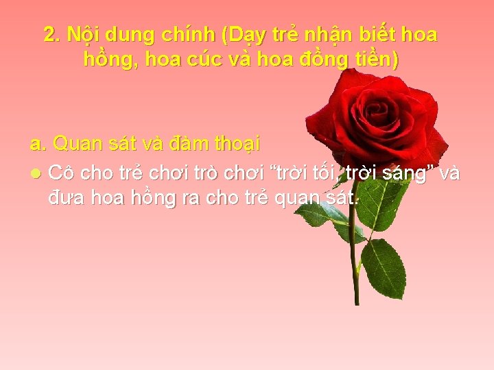 2. Nội dung chính (Dạy trẻ nhận biết hoa hồng, hoa cúc và hoa