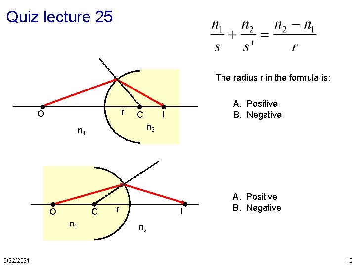 Quiz lecture 25 The radius r in the formula is: r O C n